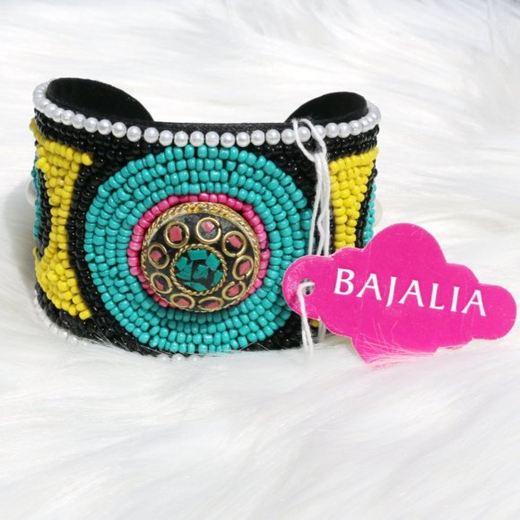 Bajalia Jewelry - Cuff Bracelet Wide Beaded Indian Tribal Ethnic NWT